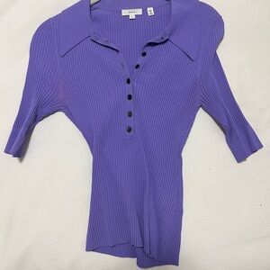 A.L.C. Amari rib-knit polo top in purple